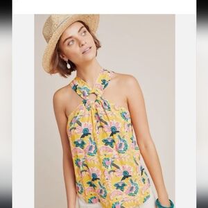 Maeve by Anthropologie Butter Yellow/ Ice Blue Coquette Girl Floral Halter